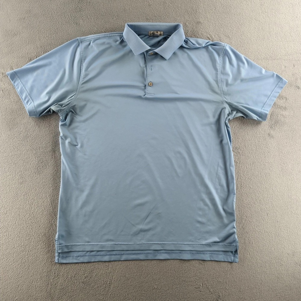 Peter Millar‎ Polo Shirt Mens Large Blue Solid Performance Golf Stretch Tech